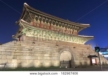 Dongdaemun Gate in Seoul South Korea. Dongdaemun Gate was first built by King Taejo in 1398.
