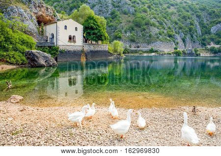Italy Villalago the St. Domenico hermitage in the gorges of the Sagittario river