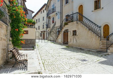 Italy Pescocostanzo the traditional ancient architectures of the country center