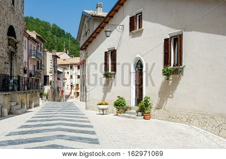 Italy Pescocostanzo the traditional ancient architectures of the country center