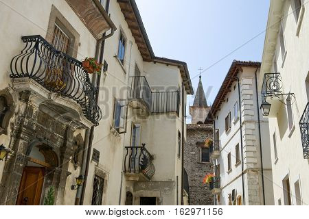 Italy Pescocostanzo the traditional ancient architectures of the country center