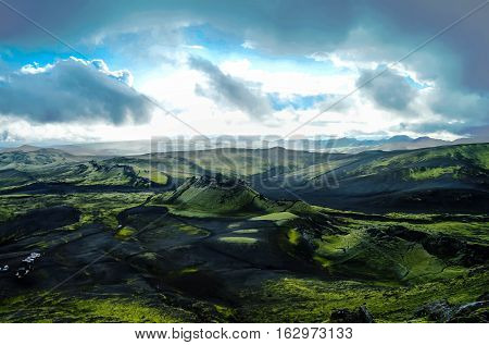 Landscape of Lakagigar volcanic valley central Iceland