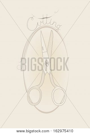 Scissors on a beige background. Vector card illustration.