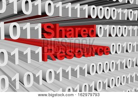 Shared resource in the form of binary code, 3D illustration