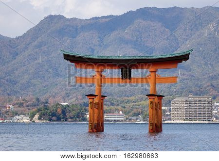 Floating Gate Of Itsukushima Shrine In Japan