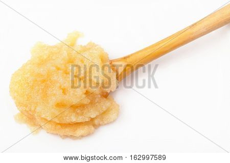 Caviar Of Capelin In Wooden Spoon On White Plate