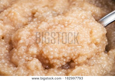 Caviar Of Herring Fish With Spoon In Tin Close Up
