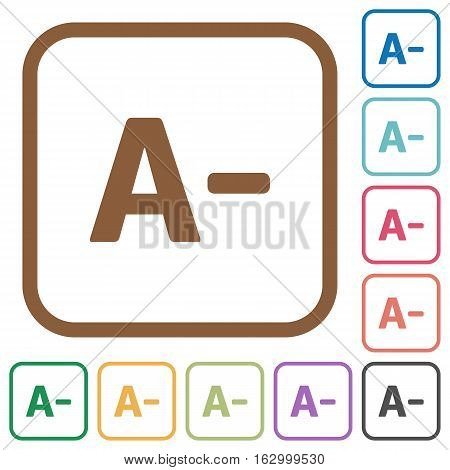 Decrease font size simple icons in color rounded square frames on white background
