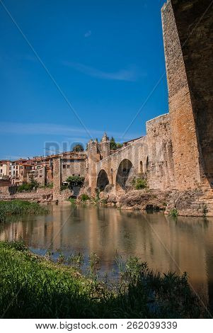 Medieval Bridge Over River El Fluvia Near Besalu, Spain