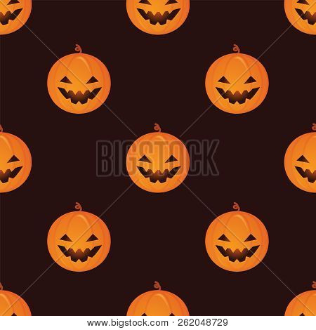 Pumpkin With Smile Face. Seamless Vector Pattern
