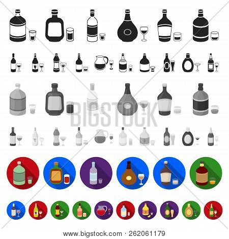 Types Of Alcohol Flat Icons In Set Collection For Design. Alcohol In Bottles Vector Symbol Stock Web
