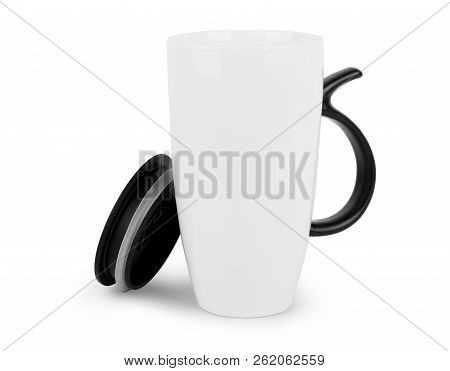 Black White Cup On White Background Bright, Single, Empty, Kitchen, Handle, Drink, Blank, Hot,