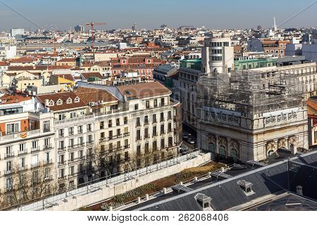 Madrid, Spain - January 24, 2018:  Panoramic View From The Terrace Of Cybele Palace (palacio De Cibe