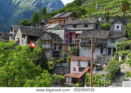 The Village Of Vogorno On Verzasca Valley In Switzerland