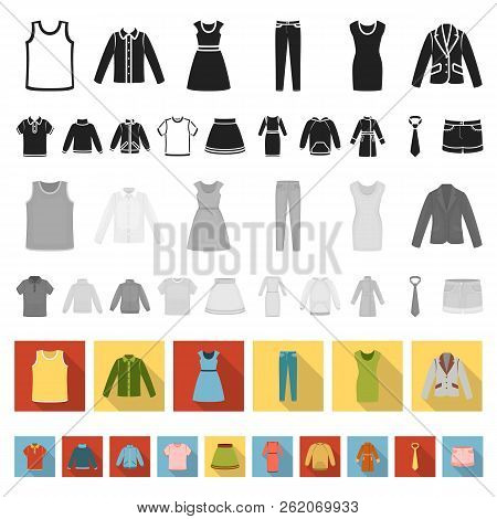 Different Kinds Of Clothes Flat Icons In Set Collection For Design. Clothes And Style Vector Symbol 