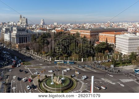 Madrid, Spain - January 24, 2018:  Panoramic View From The Terrace Of Cybele Palace (palacio De Cibe