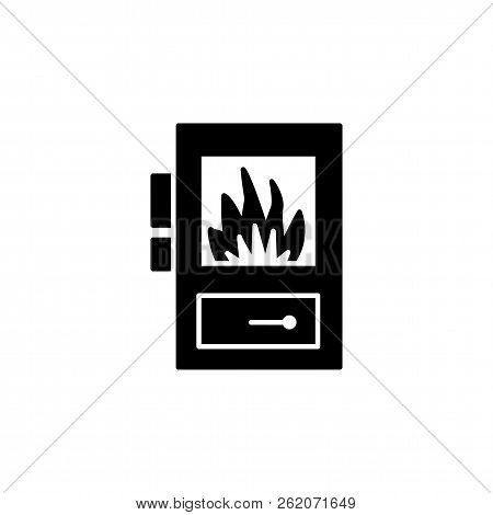 Black & White Vector Illustration Of Solid Fuel Boiler. Flat Icon Of  House Water Heater. Isolated O