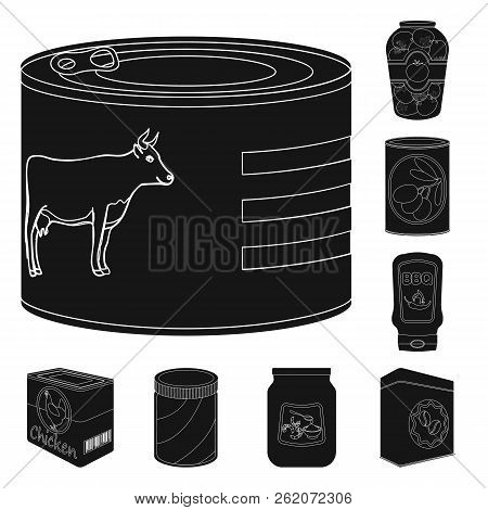Vector Design Of Can And Food Symbol. Set Of Can And Package Vector Icon For Stock.
