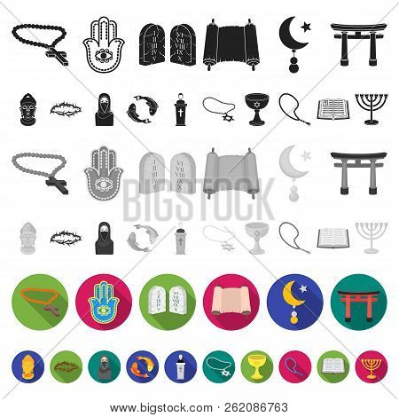 Religion And Belief Flat Icons In Set Collection For Design. Accessories, Prayer Vector Symbol Stock