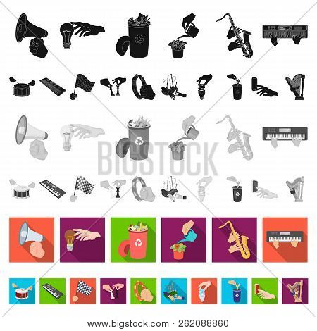 Manipulation By Hands Flat Icons In Set Collection For Design. Hand Movement Vector Symbol Stock Web