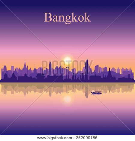Bangkok City Silhouette On Sunset Background