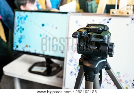 Kropivnitskiy, Ukraine – 12 May, 2018: Stop Motion Animation Process With Magnetic Letters, Paper Al