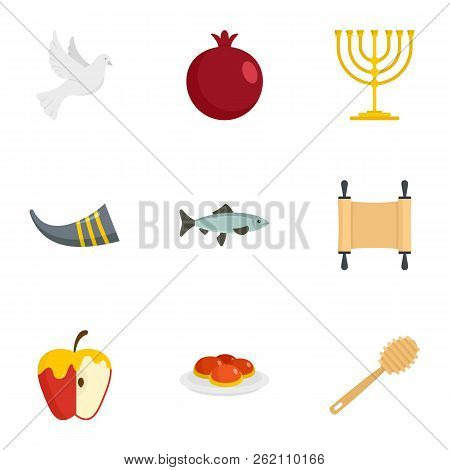 Rosh Hashanah Icon Set. Flat Set Of 9 Rosh Hashanah Vector Icons For Web Design