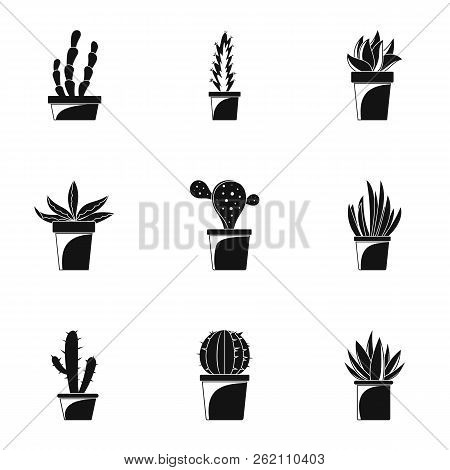 Home Cactus Pot Icon Set. Simple Set Of 9 Home Cactus Pot Vector Icons For Web Design On White Backg