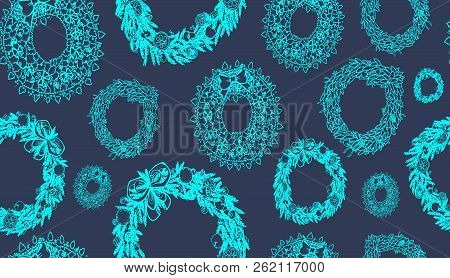 Christmas Hand Drawn Wreath Set - Pattern. Vector Illustration.