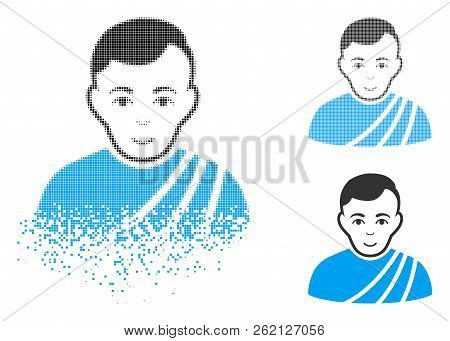 Patrician Citizen Icon With Face In Disappearing, Pixelated Halftone And Undamaged Whole Variants. P