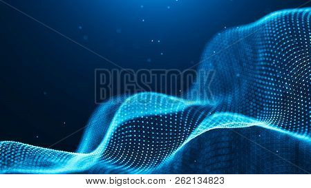 Data Technology Background. Abstract Background. Connecting Dots And Lines On Dark Background. 3D Re