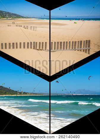 Collage Of Beach Dunes In Tarifa, Spain.