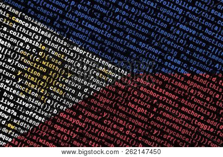 Philippines Flag  Is Depicted On The Screen With The Program Code. The Concept Of Modern Technology 