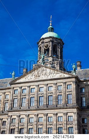 Detail Of The Royal Palace Of Amsterdam Located At Dam Square