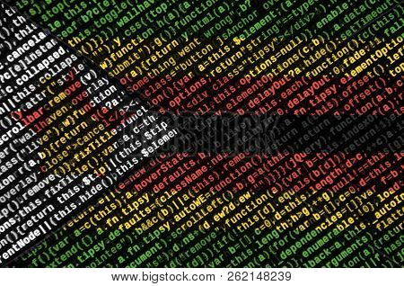 Zimbabwe Flag  Is Depicted On The Screen With The Program Code. The Concept Of Modern Technology And