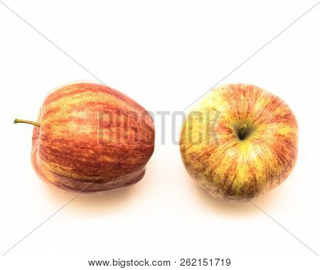 Top View Studio Shot Two Organic Raw Gala Apples Isolated On White