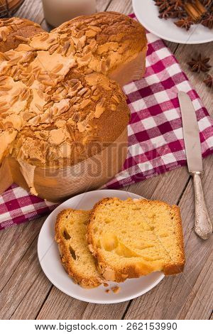 Easter Dove Bread (colomba Pasquale) On Wooden Table.