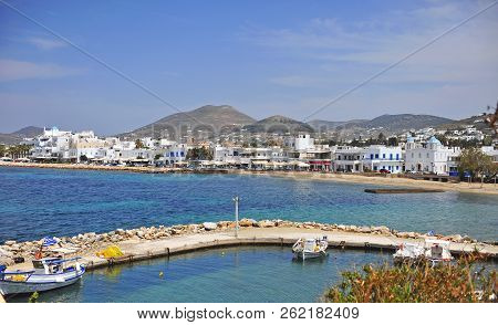 Panorama Of Parikia Town, The Capital Of Paros Island, Greece