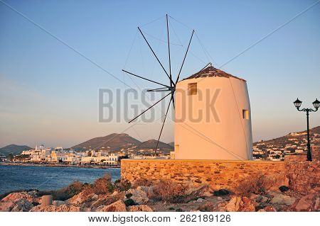 Parikia Old Town And Traditional Greek Windmill