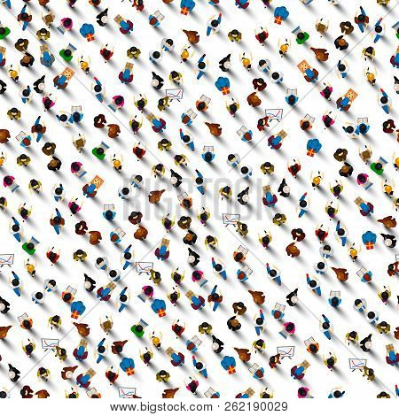 A Crowd Of People On A White Background, Seamless Textute Business Cover. Vector Illustration