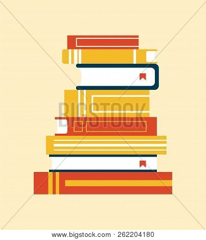 Books Collection With Red Bookmarks Denoting Interesting Places In Plot Publications Pile In Hardcov