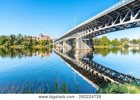 Tyrs Bridge Over Labe River In Litomerice On Sunny Summer Day, Czech Republic