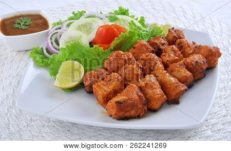 Chicken Tikka Boti, Spicy Boneless Chicken Cubes Marinated In Spices And Cooked On Barbecue