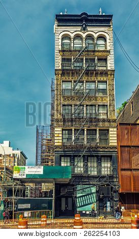 New York City, Usa, May 2018, Building In Bond Street Being Renovated Part Of The Area Gentrificatio