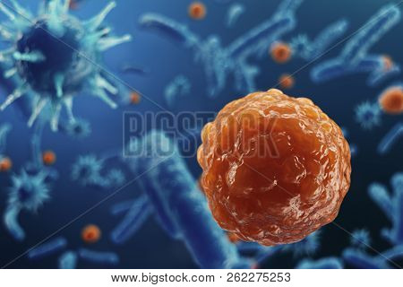 3d Illustration Virus Backgorund. Viruses Influenza, Hepatitis, Aids, E. Coli, Colon Bacillus. Conce