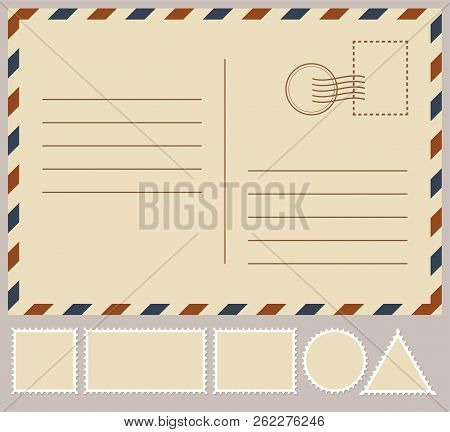 Postal Card Isolated On White Background. Vector Stock Illustration