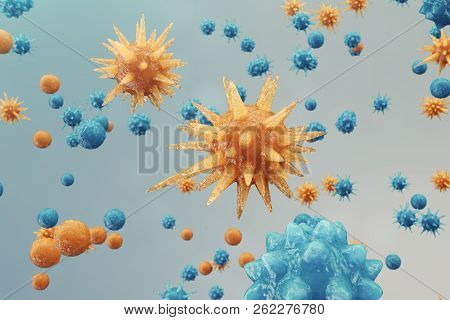 Abstract Background Virus. The Concept Of Science And Medicine, Reducing Immunity In The Body. Influ