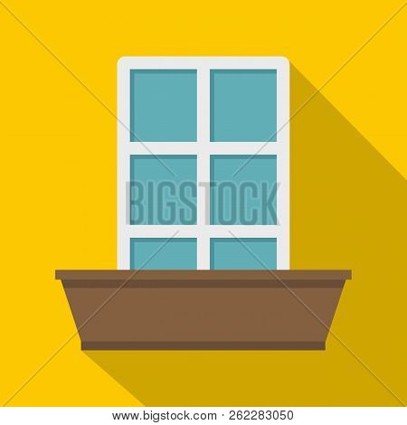 White Window And Flower Box Icon. Flat Illustration Of White Window And Flower Box Icon For Web