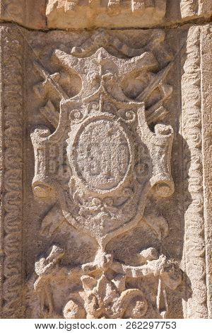 Medieval Shield Relief In Exterior Building Of Penaranda De Duero