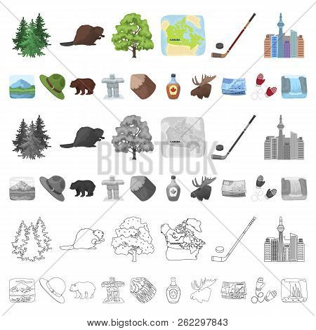 Country Canada Cartoon Icons In Set Collection For Design. Canada And Landmark Vector Symbol Stock W